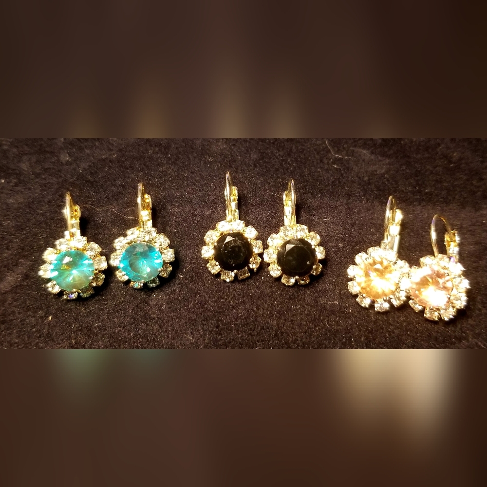 3 Pairs of Crystal Earrings